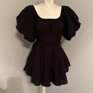 Elegant Black Puff Sleeve Dress